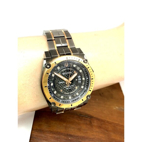 Bulova Men's Watch Precisionist 98D149 Diamond Dial Date Grey & Rose Gold Steel - Picture 12 of 15